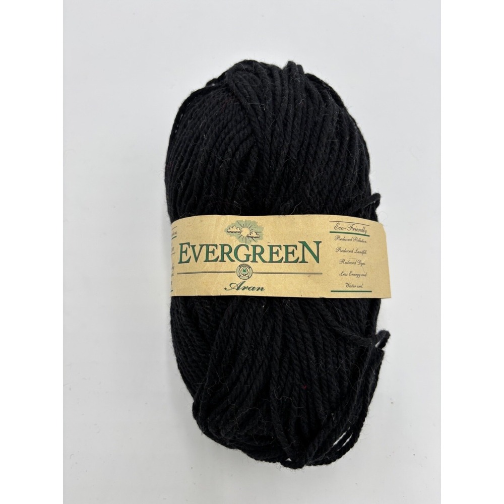 Evergreen Aran Medium Weight Wool Blend‎ Yarn Black Skein 96g